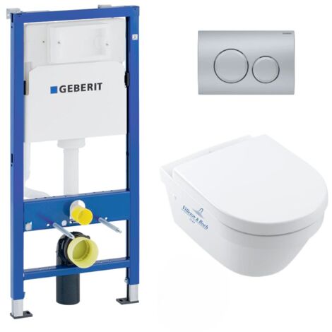 Pack WC Bati Geberit UP100 + Cuvette Villeroy & Boch Architectura sans bride fixations invisibles + Plaque chrome mat (Archi3Geb