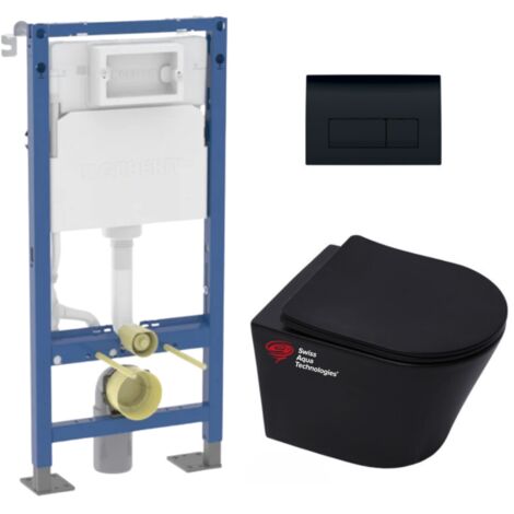 Pack WC Bati Geberit + WC sans bride Swiss Aqua Technologies + Abattant softclose + Plaque