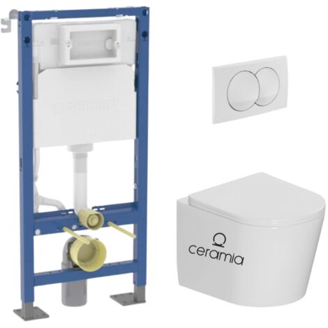 Pack WC bâti-support autoportant Duofix 112cm + WC suspendu sans bride + abattant SoftClose + plaque blanche (CETORGEBX-SP)