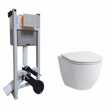 Pack WC Bâti-support Evo + Cuvette sans bride Rimless + Plaque Blanche