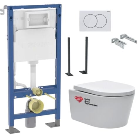 Pack WC bâti-support Geberit autoportant + WC sans bride Swiss Aqua Technologies + plaque (SATRIMLESSGEBX)