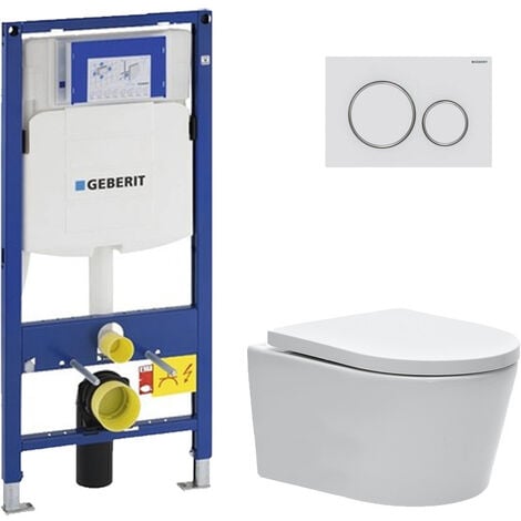 Pack WC Bati-support Geberit + Cuvette SAT sans bride + Abattant soft close + Plaque blanc/chrome mat (GebSATrimless-J)