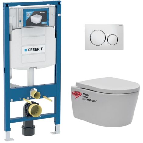 Pack WC Bati-support Geberit + Cuvette Swiss Aqua Technologies + abattant SoftClose + plaque (GebSatrimless-C)