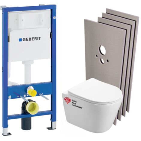 Pack WC Bati-support Geberit + Cuvette Swiss Aqua Technologies sans bride + Set d'habillage + Plaque chrome