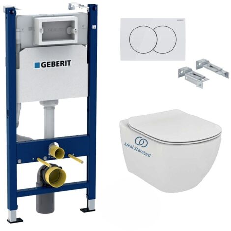 Pack WC Bati-support Geberit Duofix + Cuvette Ideal Standard Tesi Aquablade + Plaque blanche (TesiGeb3)