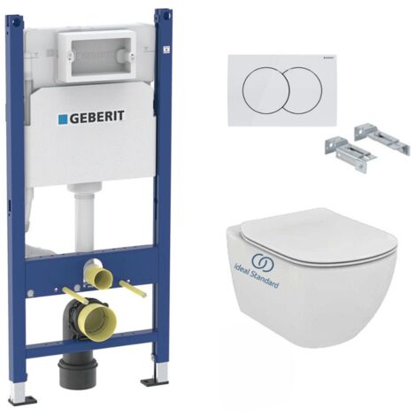 Pack WC Bati-support Geberit Duofix + Cuvette Ideal Standard Tesi Aquablade + Plaque blanche (TesiGeb3-RT)