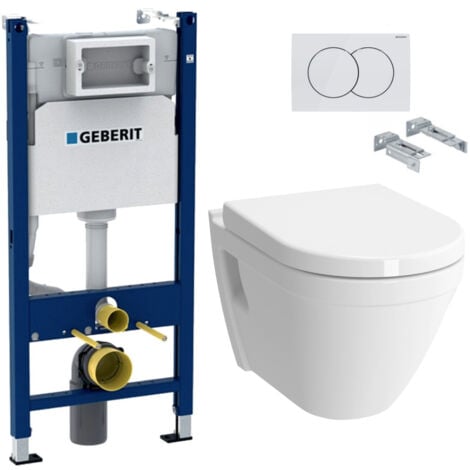 Pack WC Bati-support Geberit Duofix + Cuvette suspendue Vitra S50 avec bride + Abattant soft close + Plaque blanche (S50Geb3/BP)