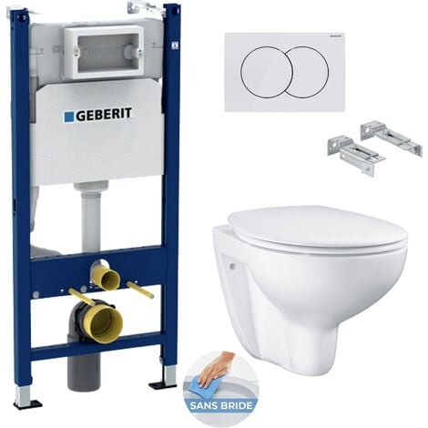 Pack WC Bati-support Geberit Duofix + WC Grohe Bau Ceramic + Abattant softclose + Plaque blanche (BauGeb3)