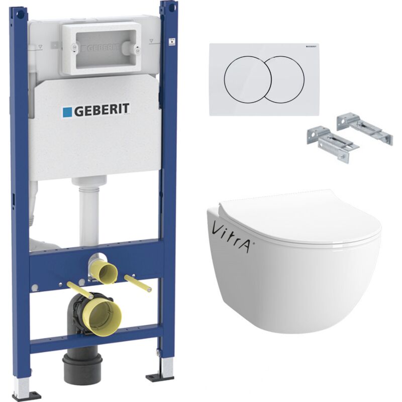 Geberit - Pack wc Bati-support Duofix + wc sans bride Vitra Sento SmoothFlush + Abattant softclose + Plaque blanche (SentorimlessG