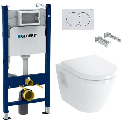 Pack WC Bati-support Geberit Duofix + WC suspendu Vitra Integra + Abattant en Duroplast + Plaque blanche