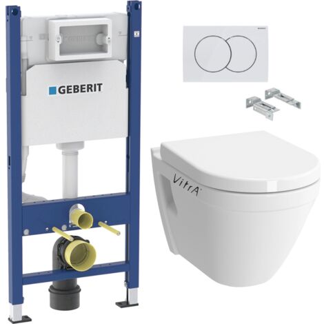 Pack WC Bati-support Geberit Duofix + WC suspendu Vitra S50 + Abattant soft close + Plaque blanche + Set d'isolation phonique (S