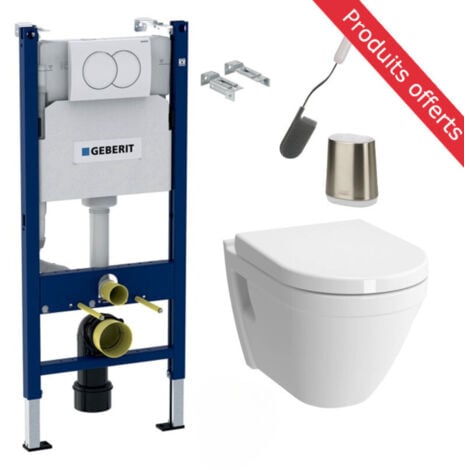 Pack WC Bati-support Geberit Duofix + WC Vitra S50 + Abattant softclose + Plaque blanche + Brosse de toilette OFFERTE