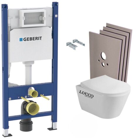 Pack WC Bati support Geberit + WC sans bride Lucco Avva + Abattant softclose + Plaque blanche + Set habillage (AvvaGeb3-sabo)