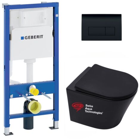Pack WC bati-support Geberit + WC sans bride Swiss Aqua Technologies + abattant frein de chute + plaque (BLINFIGEB10)