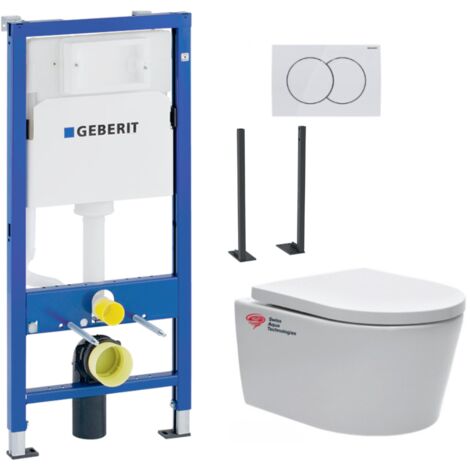 Pack WC bâti-support Geberit + WC sans bride Swiss Aqua Technologies + abattant SoftClose + plaque blanche (SATrimlessGebATP-1)