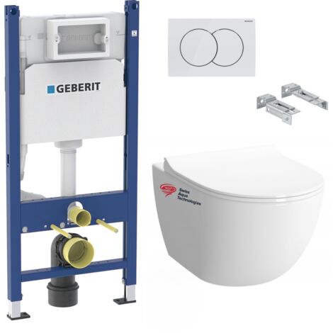 Pack WC bati-support Geberit + WC sans bride Swiss Aqua Technologies + plaque (INFINITIO2GEB3)
