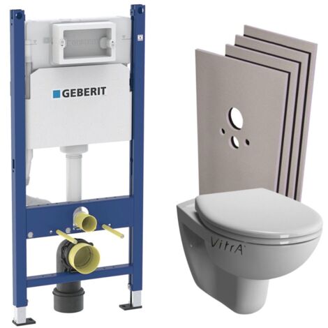 Pack WC Bati-support Geberit + WC sans bride Vitra Normus Spin + Abattant softclose + Plaque blanche + Set d'habillage