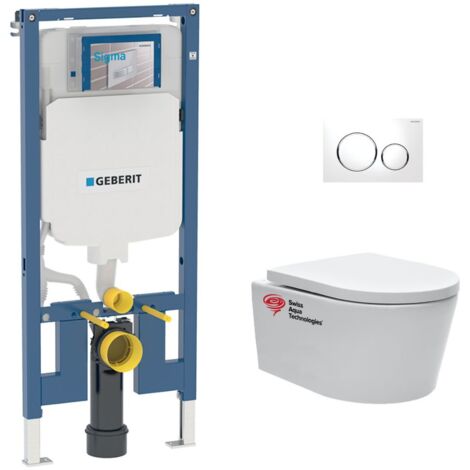 Pack WC Bati-support Geberit + WC Swiss Aqua Technologies sans bride + abattant (SLIM-SATRIMLESS-C)