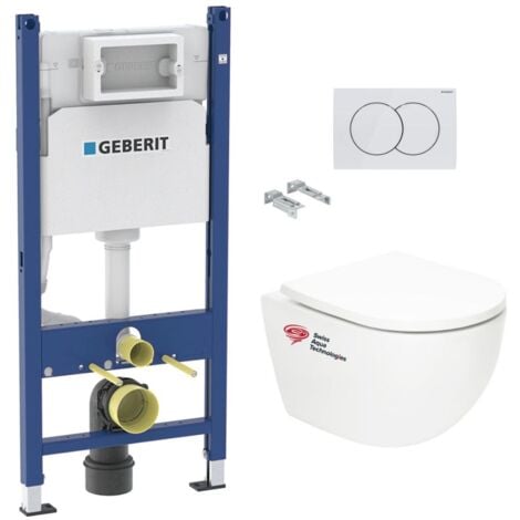 Pack WC Bâti support Geberit + WC Swiss Aqua Technologies Tornado sans bride + abattant SoftClose + plaque (TORNADOGEB3)