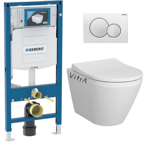 Pack WC Bati-support Geberit + WC Vitra Integra fixations invisibles + Abattant softclose + Plaque blanche (GebIntegraRimless-B)