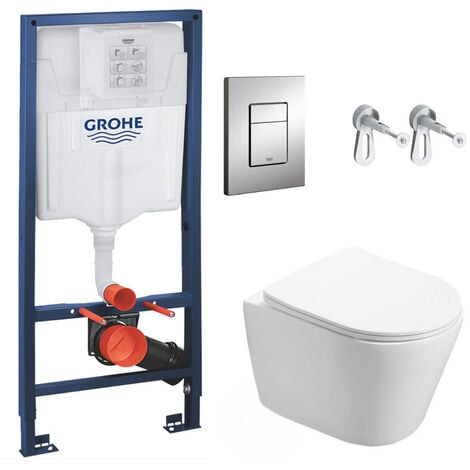 Pack WC Bâti-support GROHE + WC Swiss Aqua Technologies Infinitio sans bride, fixation invisible + Plaque chrome