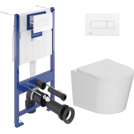 Pack WC bâti-support sol-mur Villeroy & Boch + WC suspendu sans bride Ceramia + abattant SoftClose + plaque blanche (VCNCETOR2)