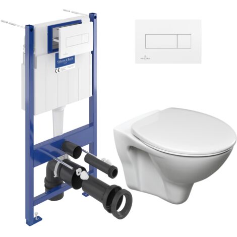 Villeroy & Boch Pack WC Bâti-support Viconnect + WC Cersanit S-Line Pro + Abattant + Plaque blanche (ViConnectS-LinePro-2)