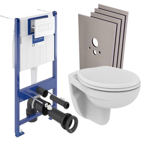 Pack WC bâti-support Villeroy & Boch + WC Porcher sans bride + Abattant + Plaque blanche + habillage (ViConnectPorcher-2-sabo)