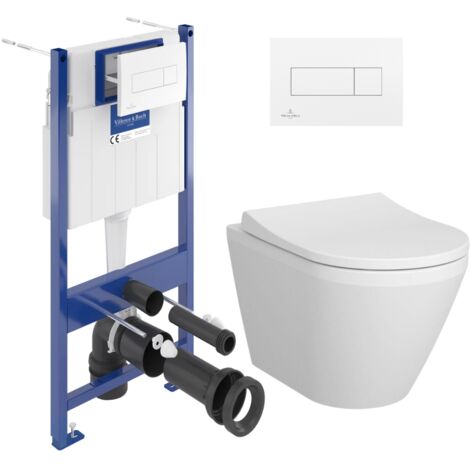 Pack WC Bâti-support Villeroy & Boch+ WC sans bride Vitra, fixations invisibles + Abattant frein de chute + Set habillage
