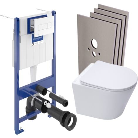 Pack WC bâti-support Villeroy & Boch + WC SAT Infinitio + Abattant softclose + Plaque blanche + Set d'habillage