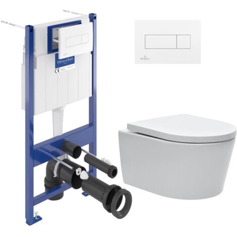 Pack WC Bâti-support Villeroy & Boch + WC SAT sans bride et fixations invisibles + Plaque blanche (ViConnectSATrimless-2)