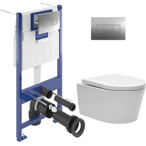Villeroy & Boch Pack WC bâti-support Villeroy & Boch + WC suspendu sans bride Swiss Aqua Technologies + abattant SoftClose + Plaque (VCNSAT2CH)