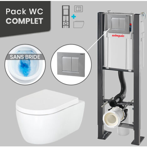 Pack WC Bâti universel Wirquin Pro + Cuvette CLARIO sans bride + Plaque chrome mat