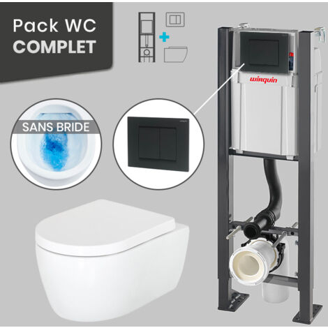 Pack WC Bâti universel Wirquin Pro + Cuvette CLARIO sans bride + Plaque noir mat