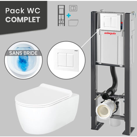 Pack WC Bâti universel Wirquin Pro + Cuvette SANEO sans bride + Plaque blanche