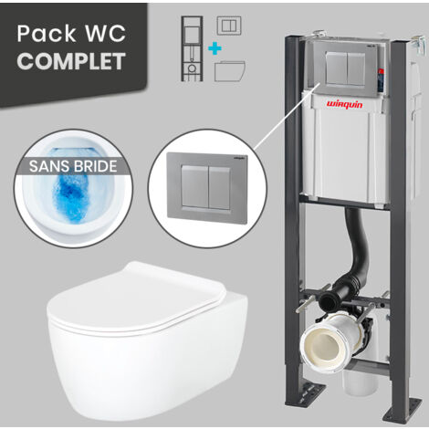 Pack WC Bâti universel Wirquin Pro + Cuvette SANEO sans bride + Plaque chrome mat