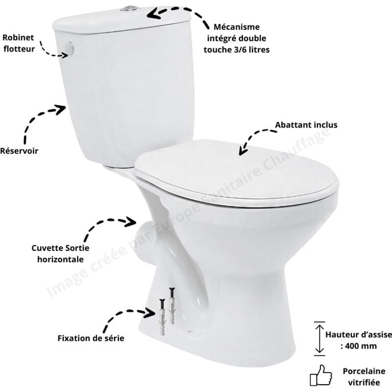 Pack wc Céramique Mito 3/6 l Sortie Horizontale
