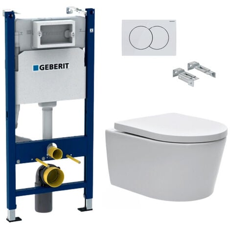 GEBERIT Pack WC cisterna 112 cm + cubeta Swiss Aqua Technologies sin bridas + Pulsador blanco (SATrimlessGeb3)