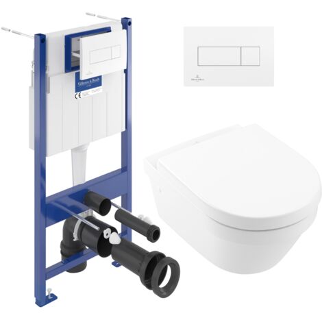 Pack WC con Bastidor Villeroy & Boch+ Taza Architectura sin bridas con fijaciones invisibles + Asiento Duroplast + Placa blanca