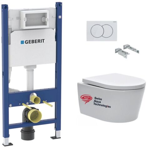 Pack WC con cisterna Geberit 112 cm + Inodoro suspendido SAT sin brida + Placa blanca (SATRIMLESSGEB3-DE)