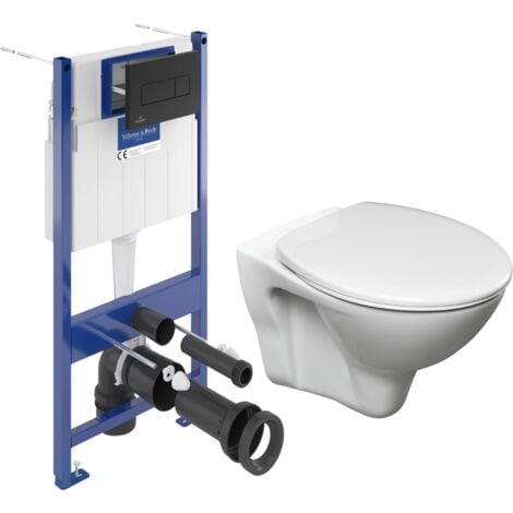 Pack WC con telaio Villeroy & Boch  + WC Cersanit S-line Pro + sedile termoplastico + placca nera (VCNSLPRO4)