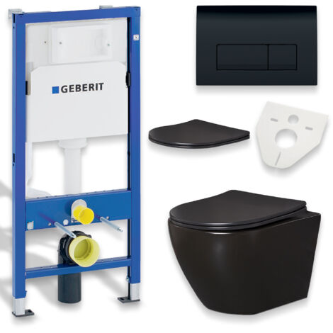 Pack WC : élément de pré-montage Duofix + WC Slim Soft-Close Delos noir + tapis d'isolation phonique + plaque de commande en noir