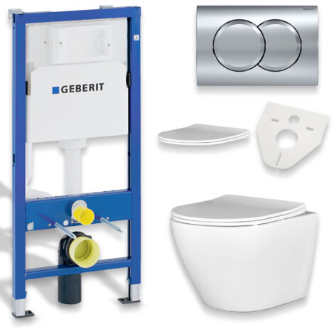 Pack WC : élément de pré-montage Duofix + WC Slim Soft-Close Desna blanc + tapis d'isolation acoustique + plaque de commande chromée