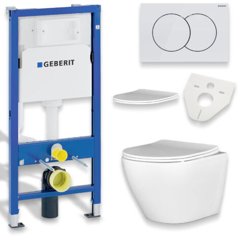 Pack WC : élément de pré-montage Duofix + WC Slim Soft-Close Desna blanc + tapis d'isolation acoustique + plaque de commande en blanc
