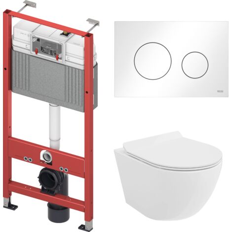 Pack WC : élément de pré-montage TECEbase + WC Rolo blanc + tapis d'isolation acoustique + plaque de commande en blanc
