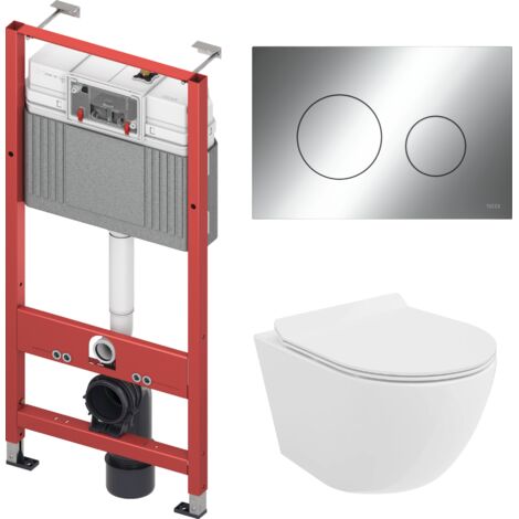 Pack WC : élément de pré-montage TECEbase + WC Rolo blanc + tapis d'isolation acoustique + plaque de commande en chrome