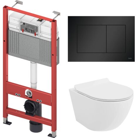 Pack WC : élément de pré-montage TECEbase + WC Rolo blanc + tapis d'isolation acoustique + plaque de commande en noir
