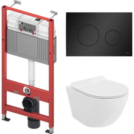 Pack WC : élément de pré-montage TECEbase + WC Rolo blanc + tapis d'isolation acoustique + plaque de commande en noir