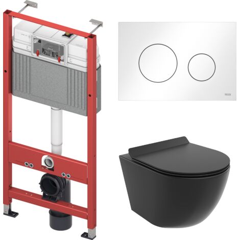 Pack WC : élément de pré-montage TECEbase + WC Rolo noir + tapis d'isolation acoustique + plaque de commande en blanc