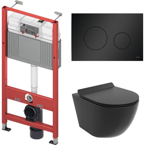 Pack WC : élément de pré-montage TECEbase + WC Rolo noir + tapis d'isolation acoustique + plaque de commande en noir